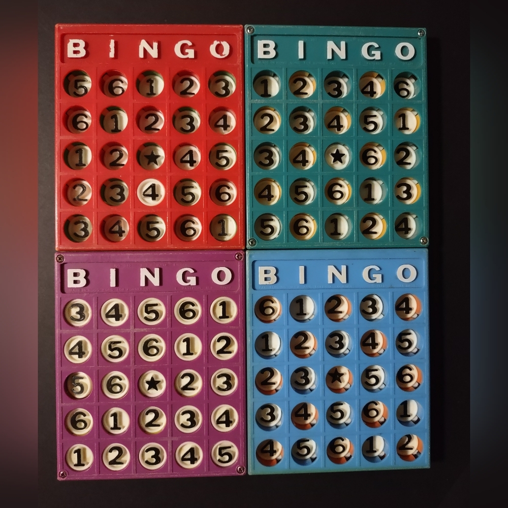 Bingo Pop-O-Matic Vintage Game, 4 Push Button Boards, Kohner 1973